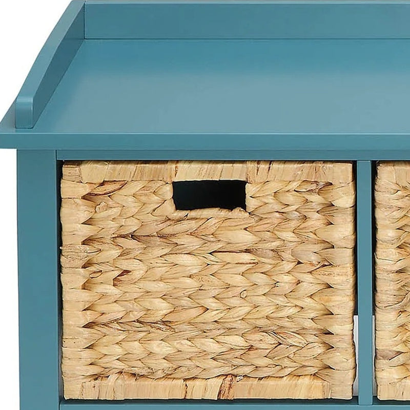 43" Teal Blue Solid Wood Storage Bench with Drawers - Living Room