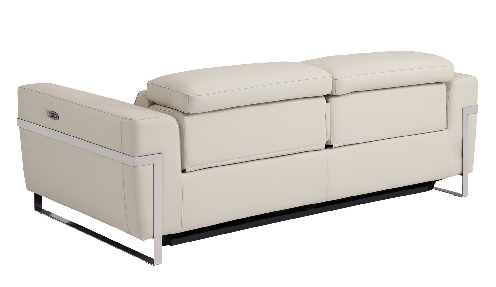 83" Beige Italian Leather USB Reclining Sofa With Silver Legs - Living Room