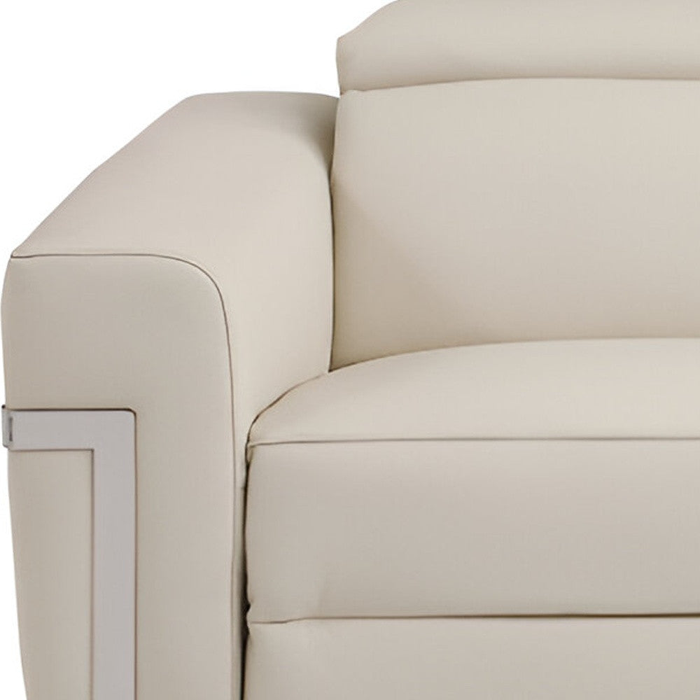 83" Beige Italian Leather USB Reclining Sofa With Silver Legs - Living Room