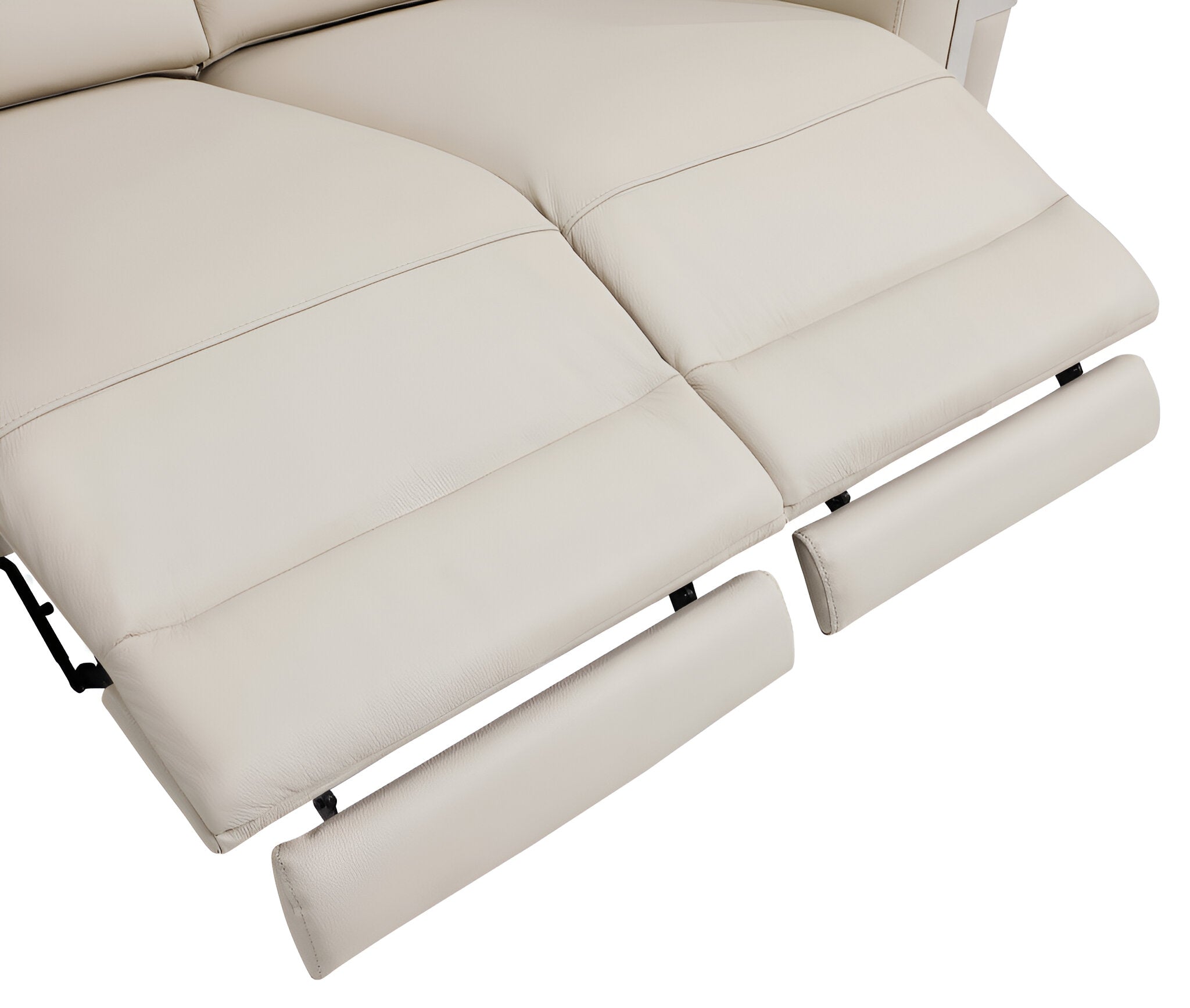 83" Beige Italian Leather USB Reclining Sofa With Silver Legs - Living Room
