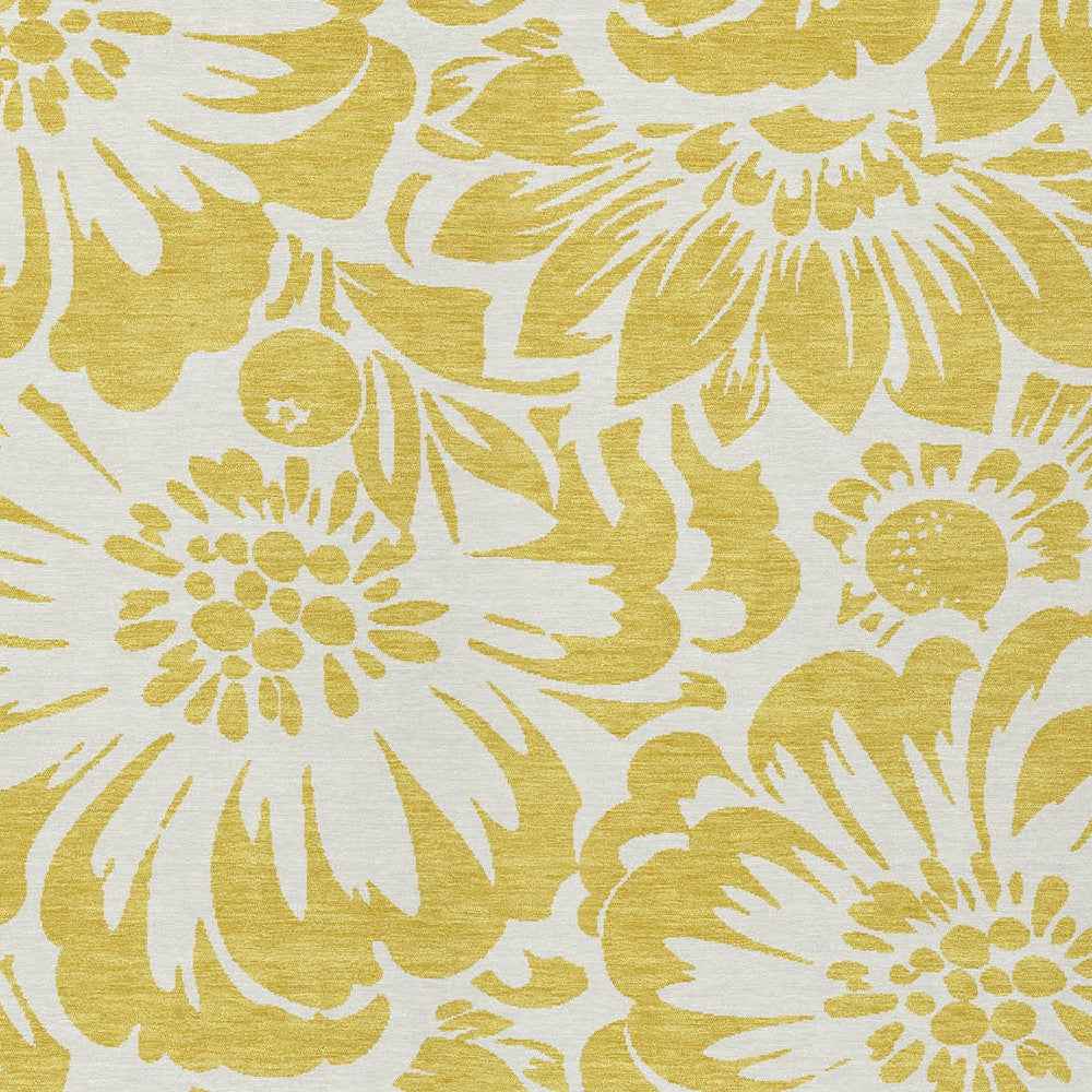 8' X 10' Gold and Ivory Floral Washable Non Skid Indoor Outdoor Area Rug