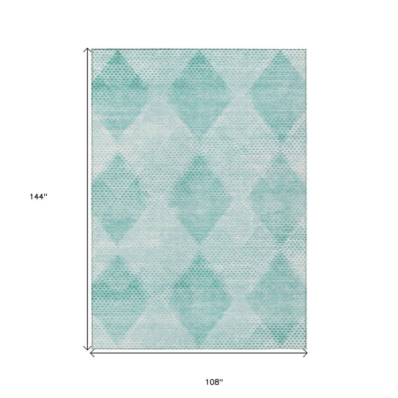 9' X 12' Teal Geometric Washable Non Skid Indoor Outdoor Area Rug