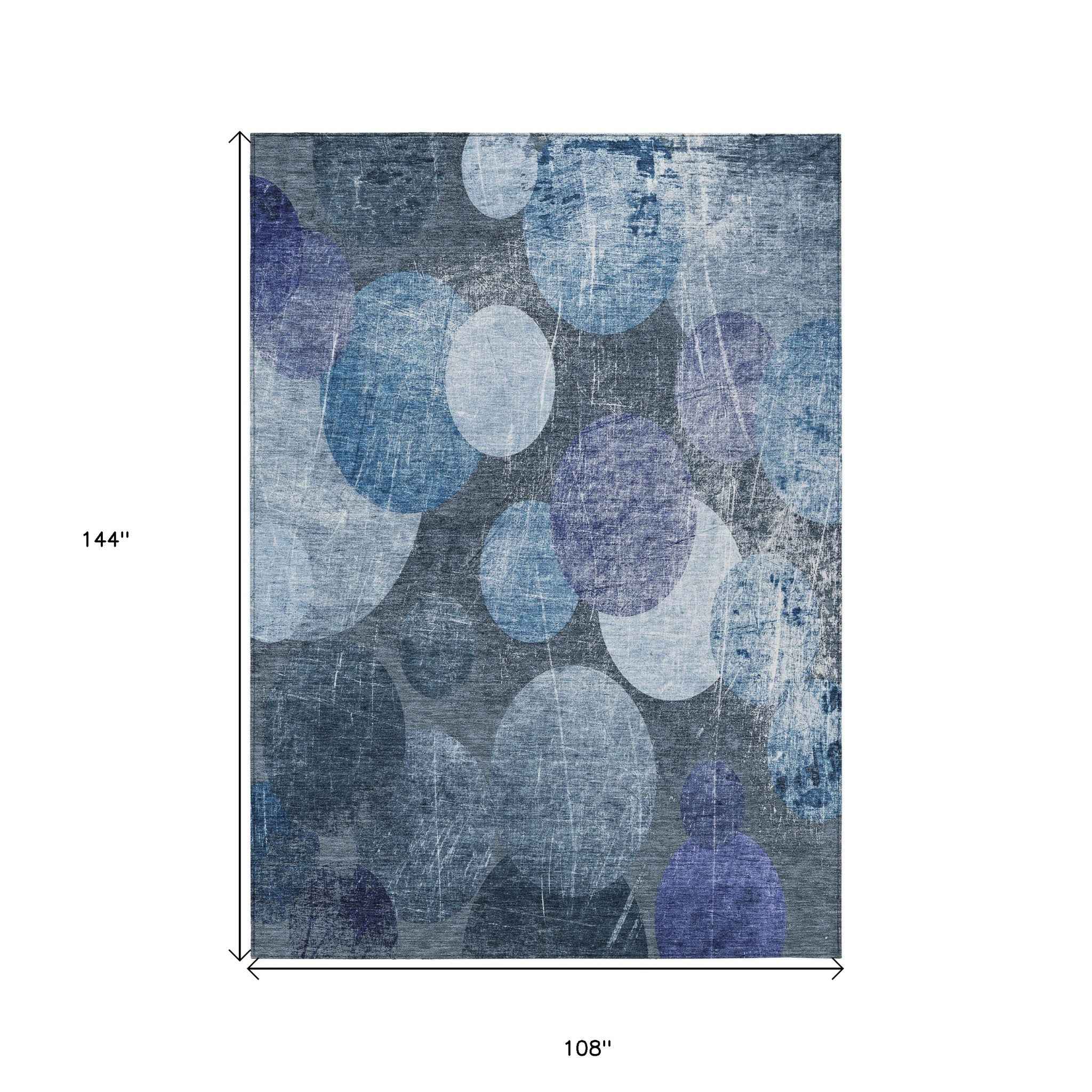9' X 12' Gray And Blue Abstract Washable Indoor Outdoor Area Rug