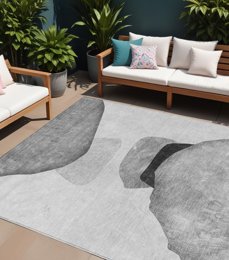 8' X 10' Gray and Black Abstract Washable Non Skid Indoor Outdoor Area Rug