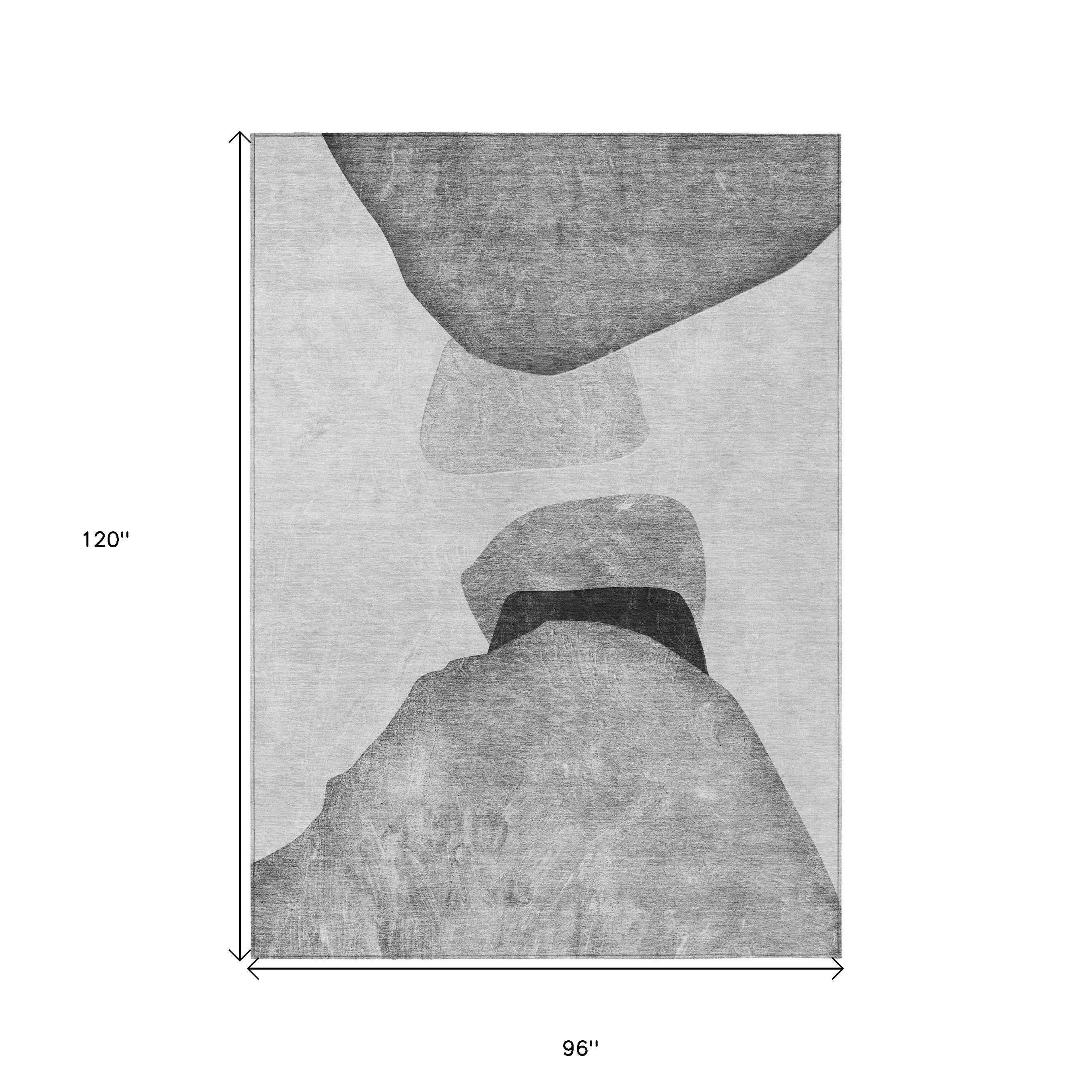 8' X 10' Gray and Black Abstract Washable Non Skid Indoor Outdoor Area Rug