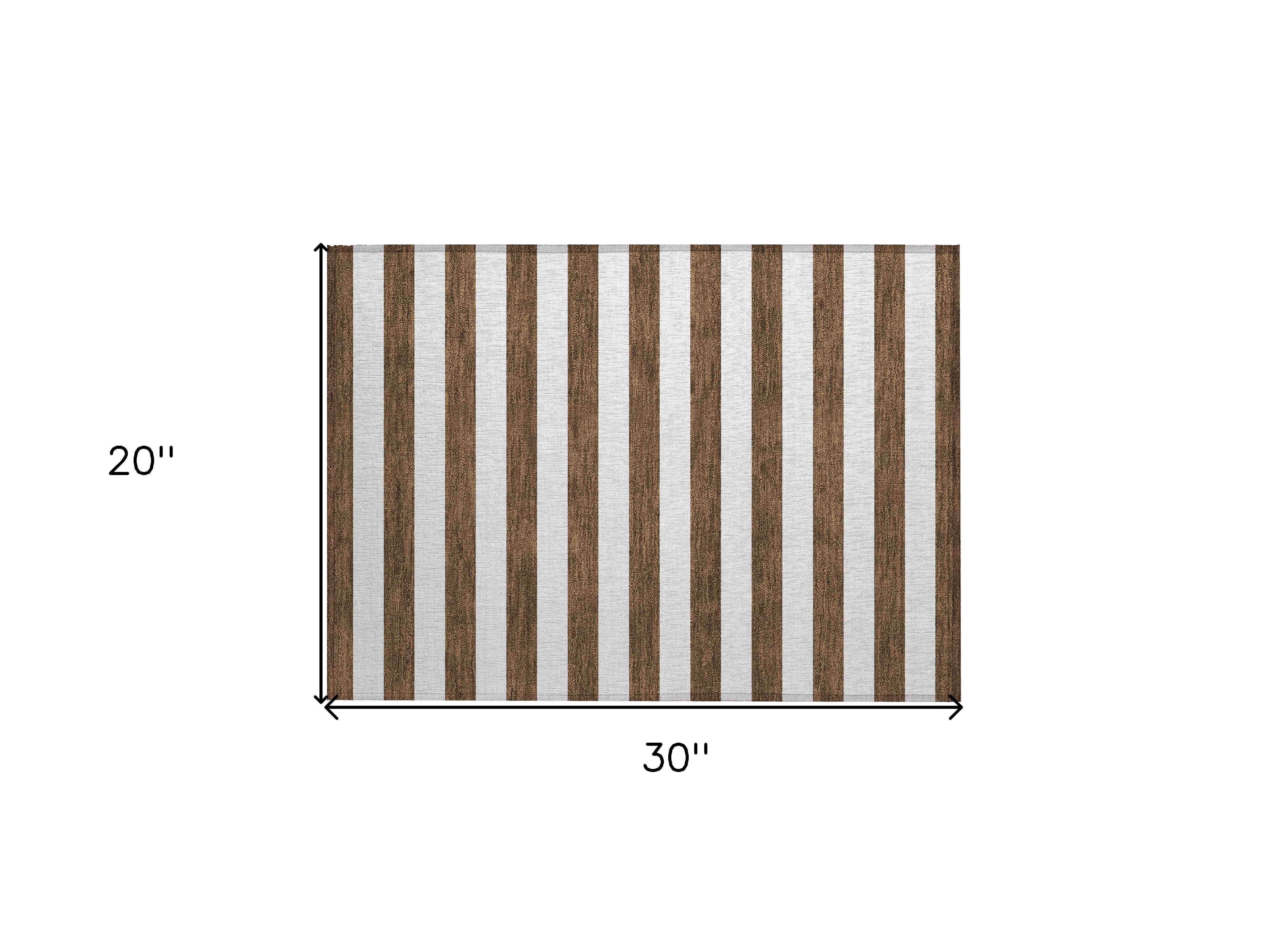 2' X 3' Chocolate Striped Washable Non Skid Indoor Outdoor Area Rug