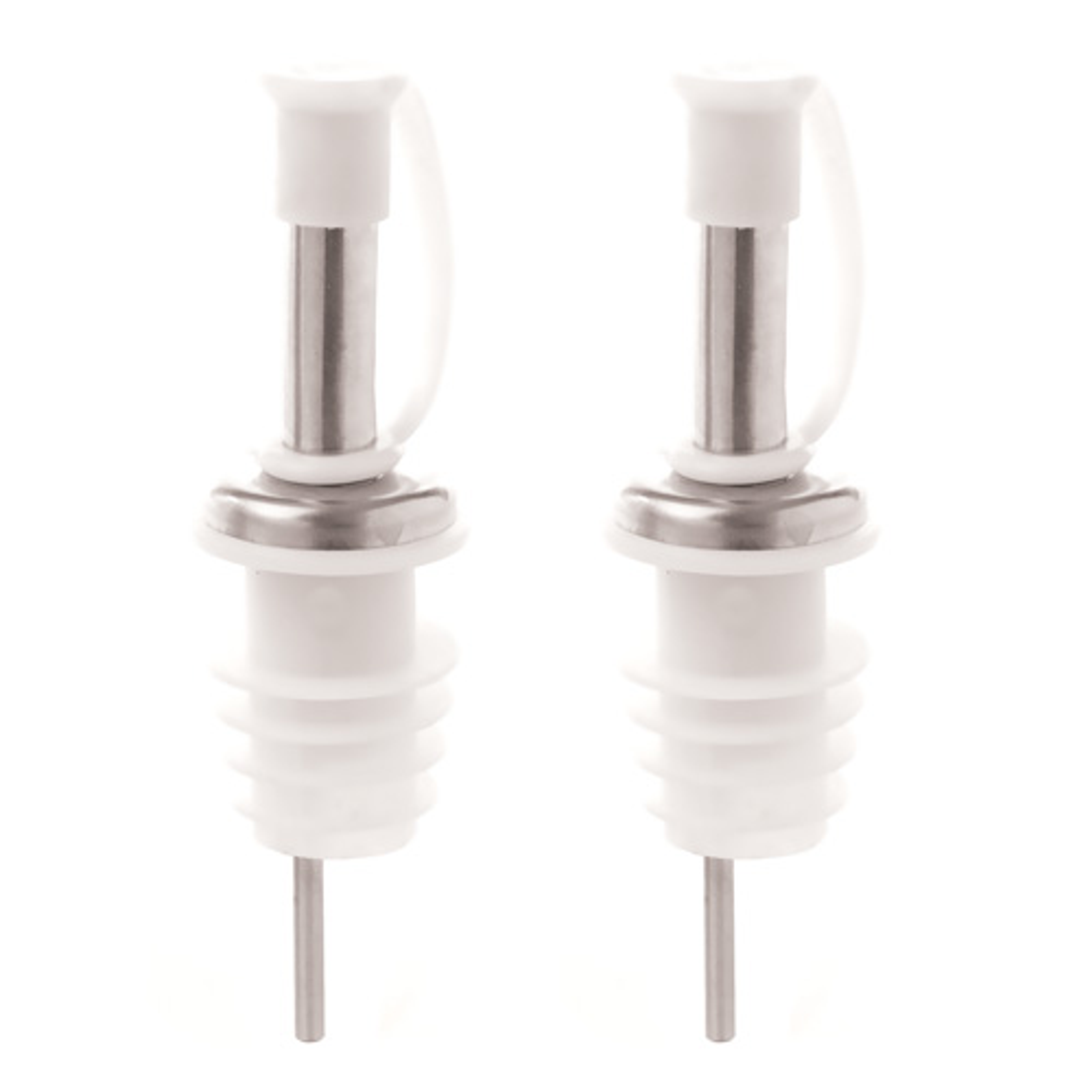 White liquor pourers with metal tube, two-pack