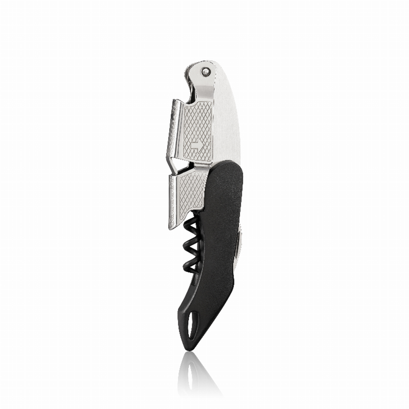 Waiter’s corkscrew with chrome body and black plastic handle