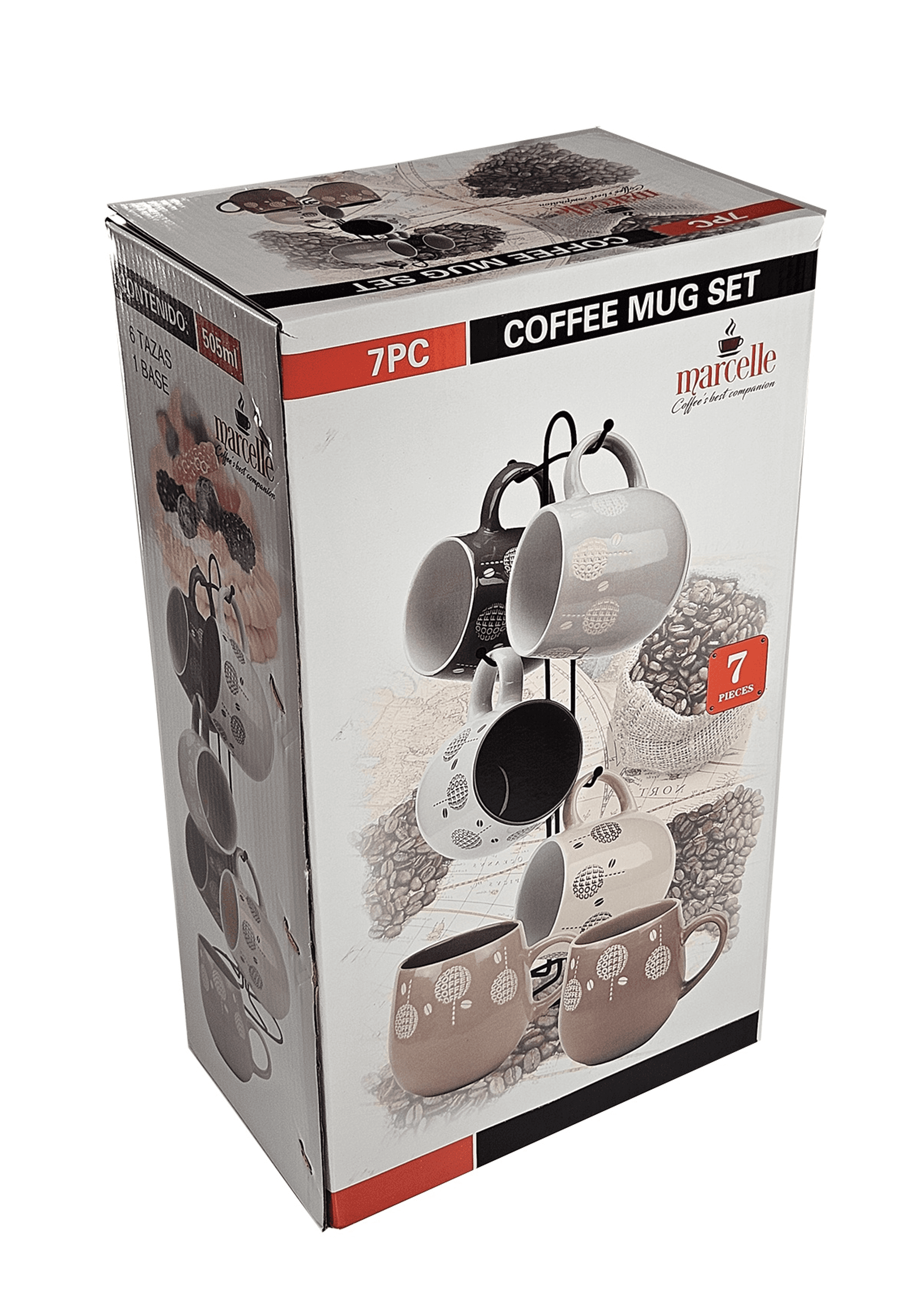 6-piece coffee mug set in retail color box with rack