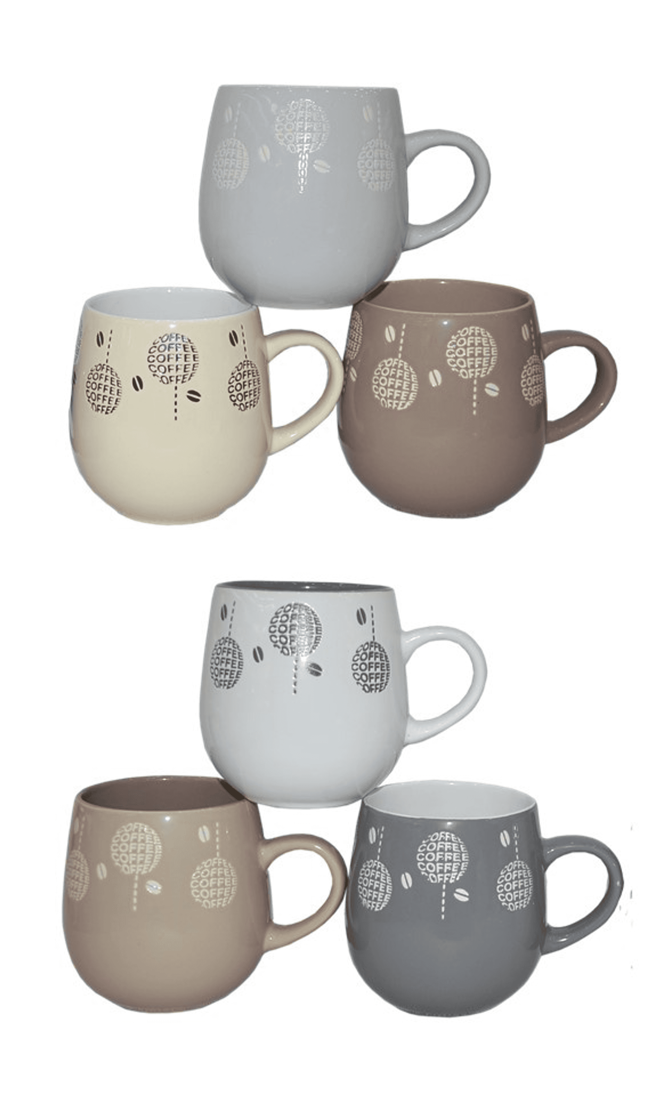 Assorted-color coffee mugs with dot pattern, set of six