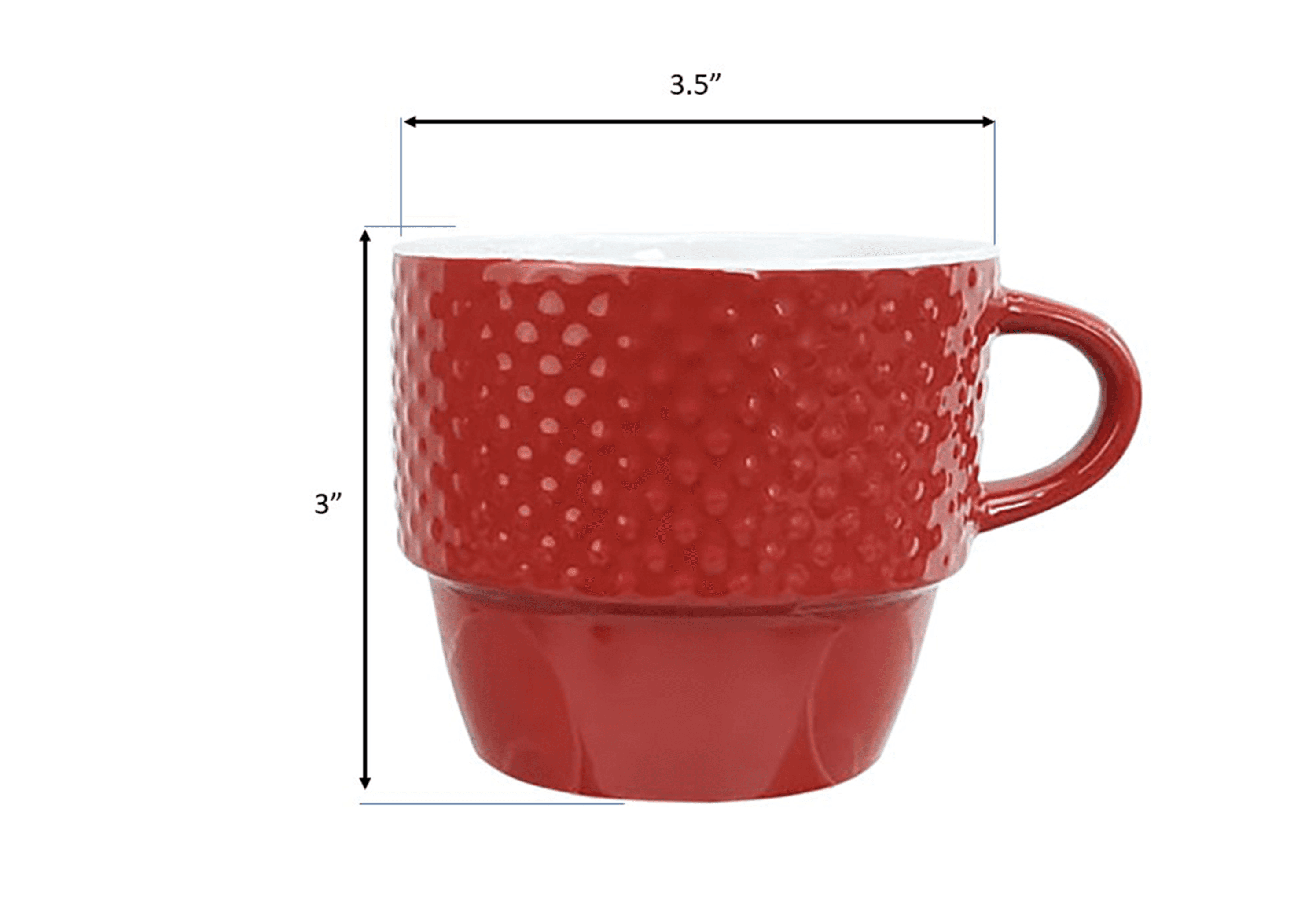 Red dotted ceramic coffee mug with curved handle, 10 oz cup size