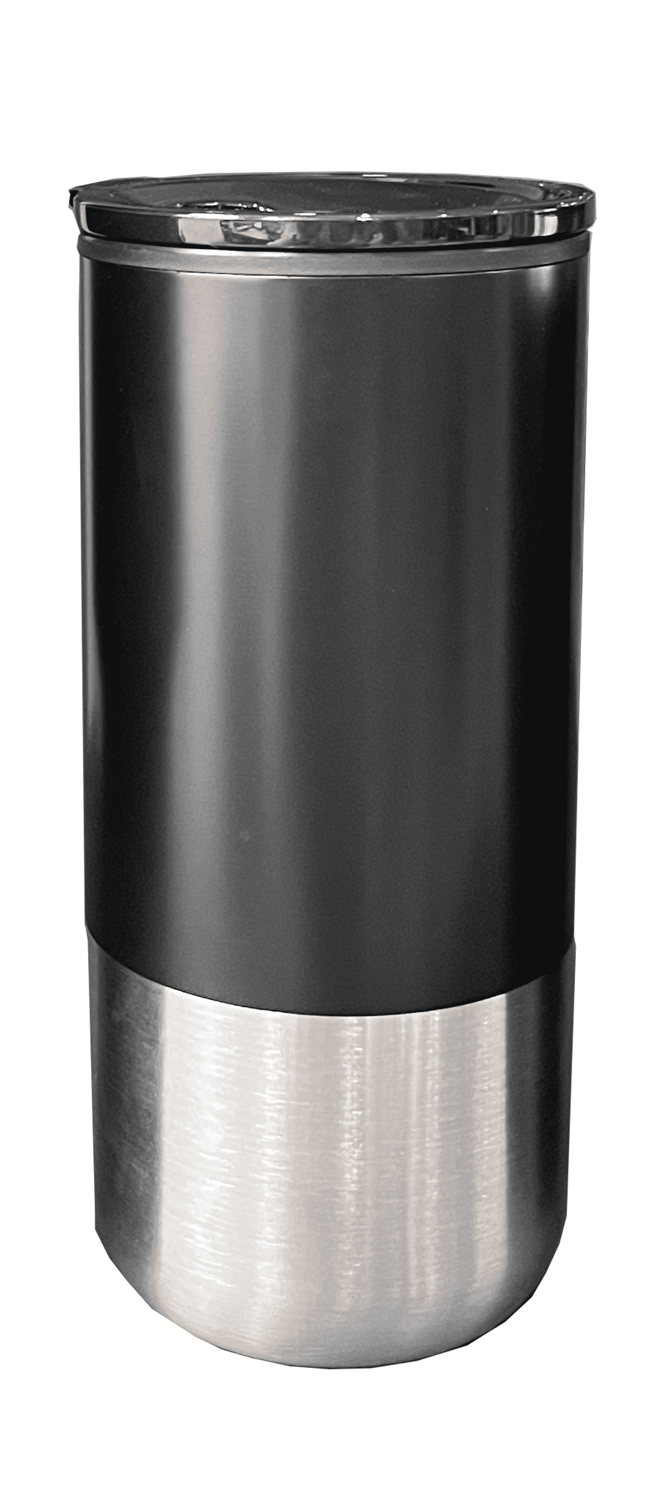 Black stainless steel insulated tumbler with clear top lid