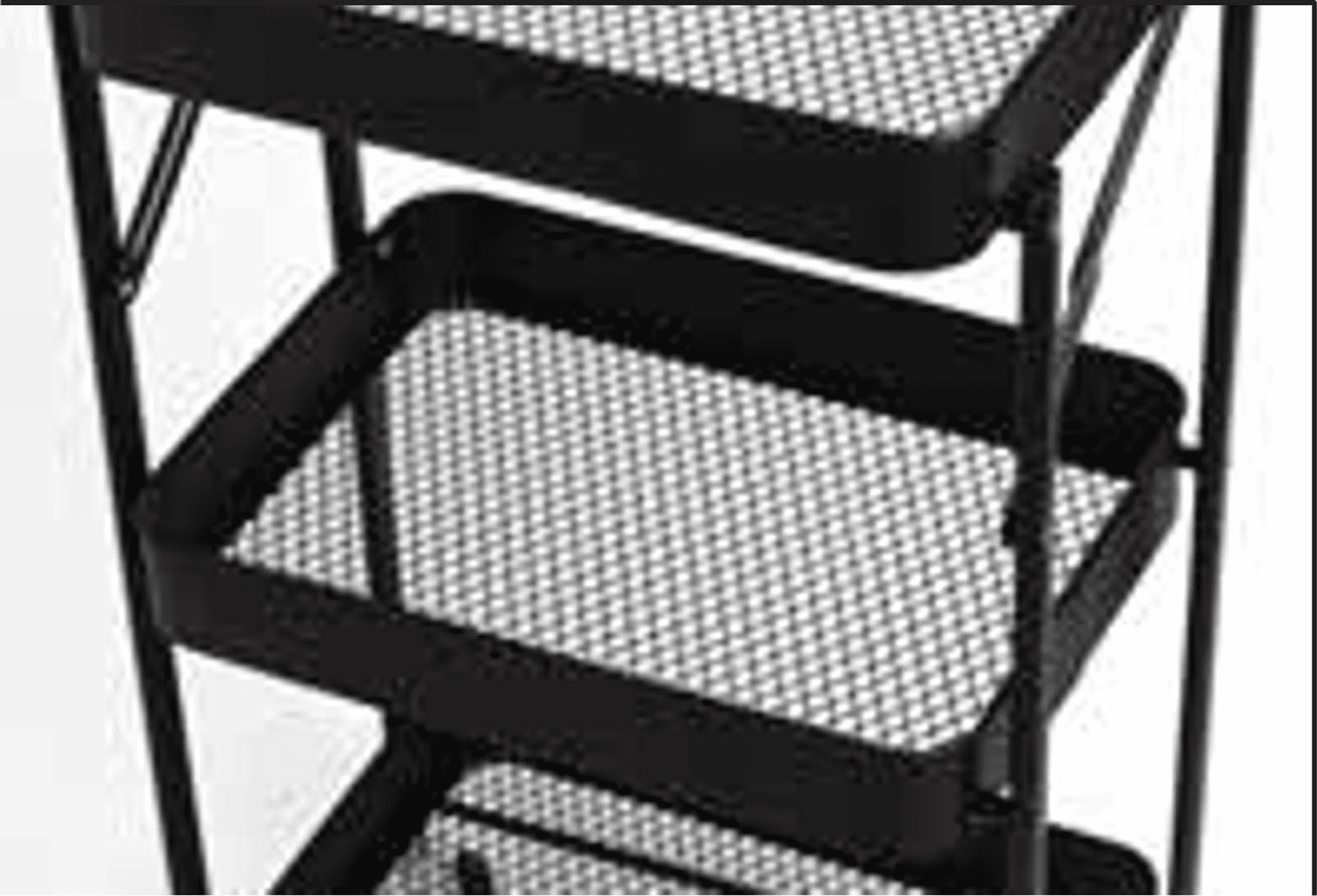 Black mesh shelf on a 3-tier foldable rolling trolley with side rails
