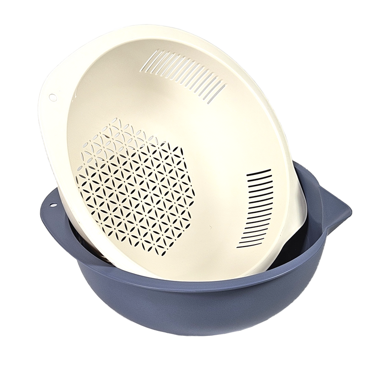 6-qt bowl and strainer set with ivory insert showing flower perforation