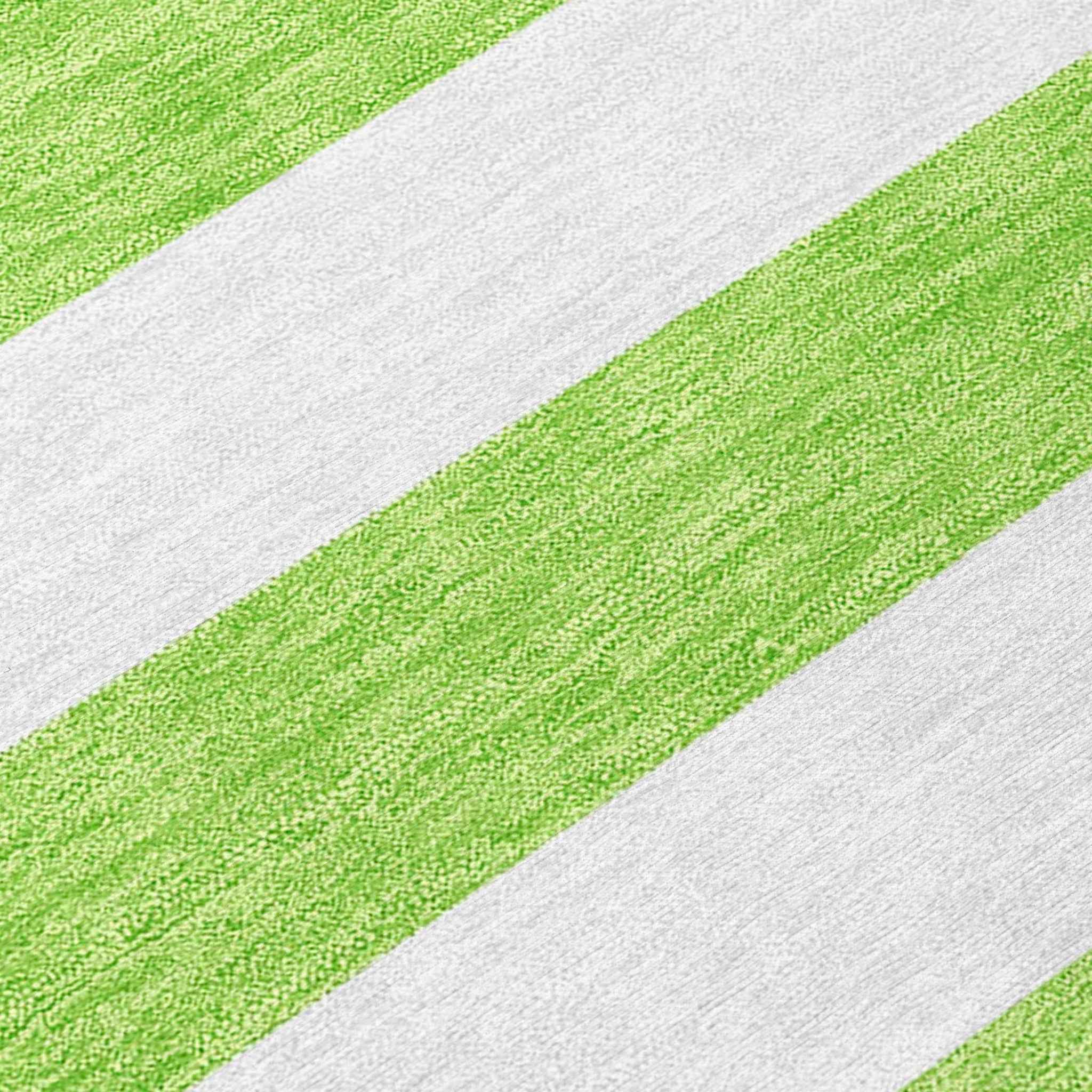 3' X 5' Lime Green and White Striped Washable Indoor Outdoor Area Rug