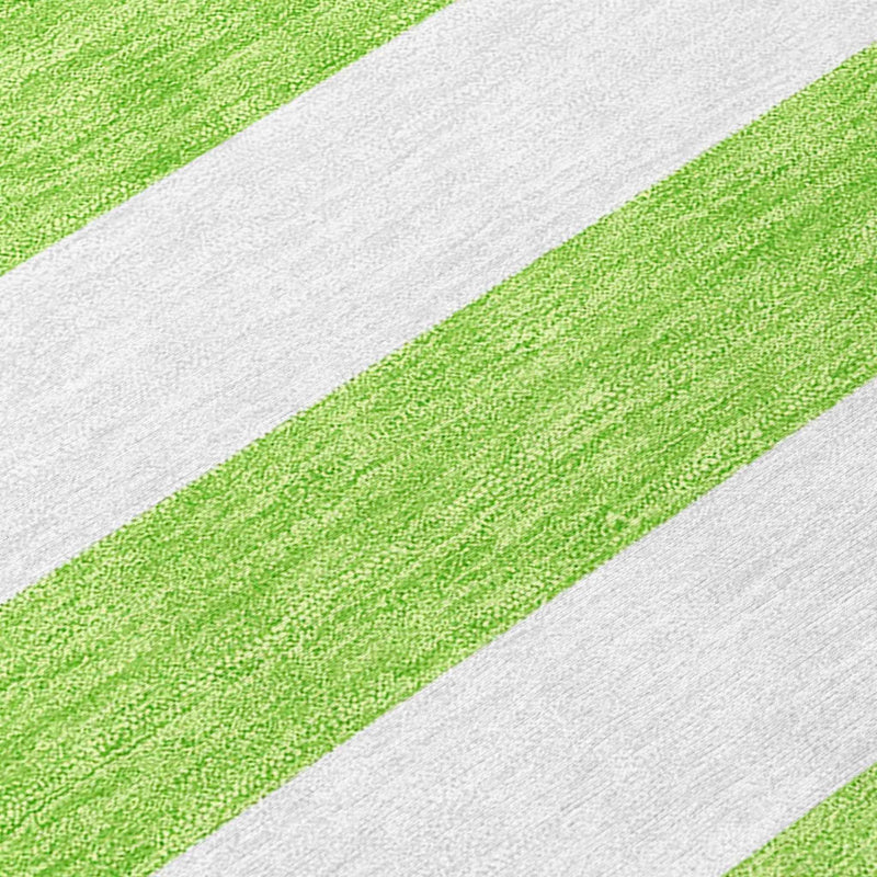 3' X 5' Lime Green and White Striped Washable Indoor Outdoor Area Rug