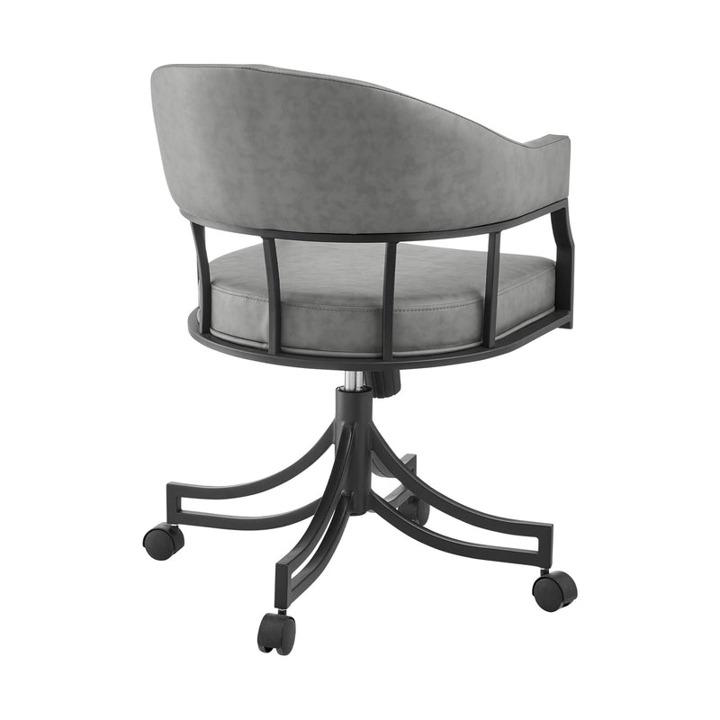 Gray And Black Upholstered Faux Leather Open Back Dining Arm Chair With Wheels - Kitchen & Dining