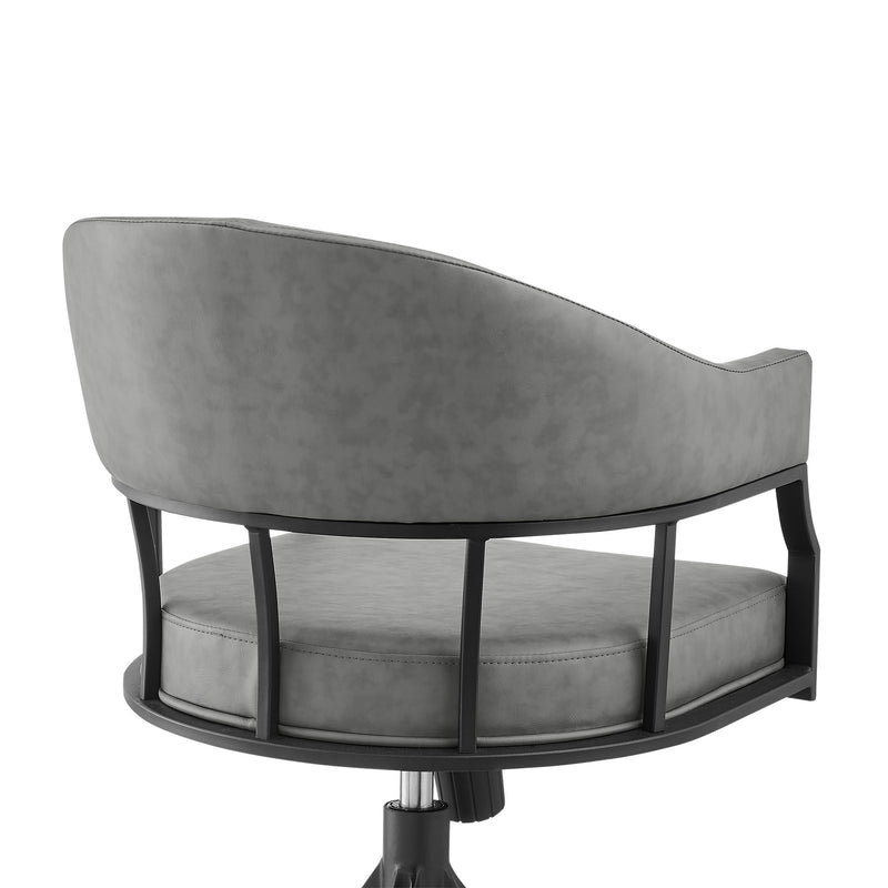 Gray And Black Upholstered Faux Leather Open Back Dining Arm Chair With Wheels - Kitchen & Dining