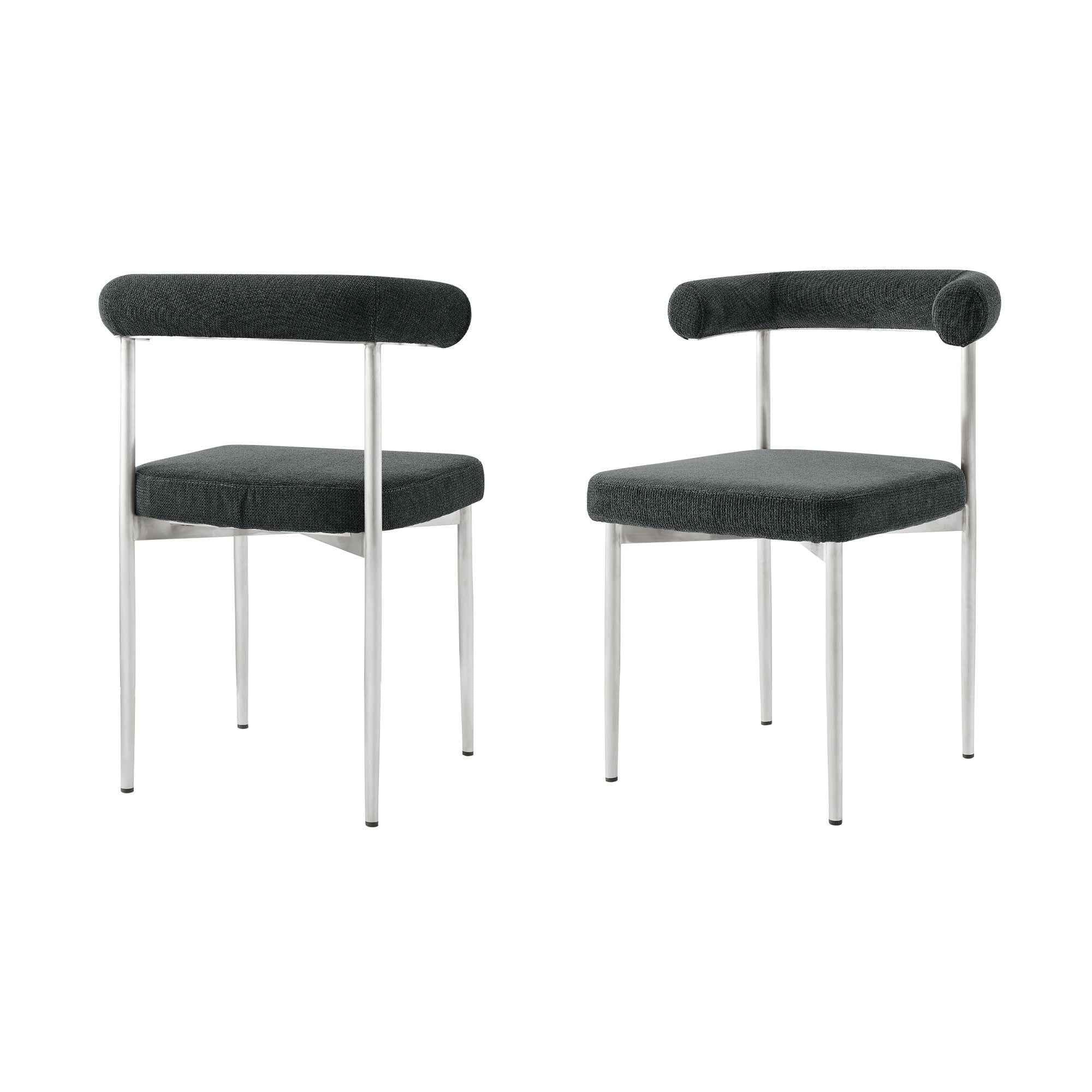 Set of Two Gray And Silver Upholstered Polyester Open Back Dining Side Chairs