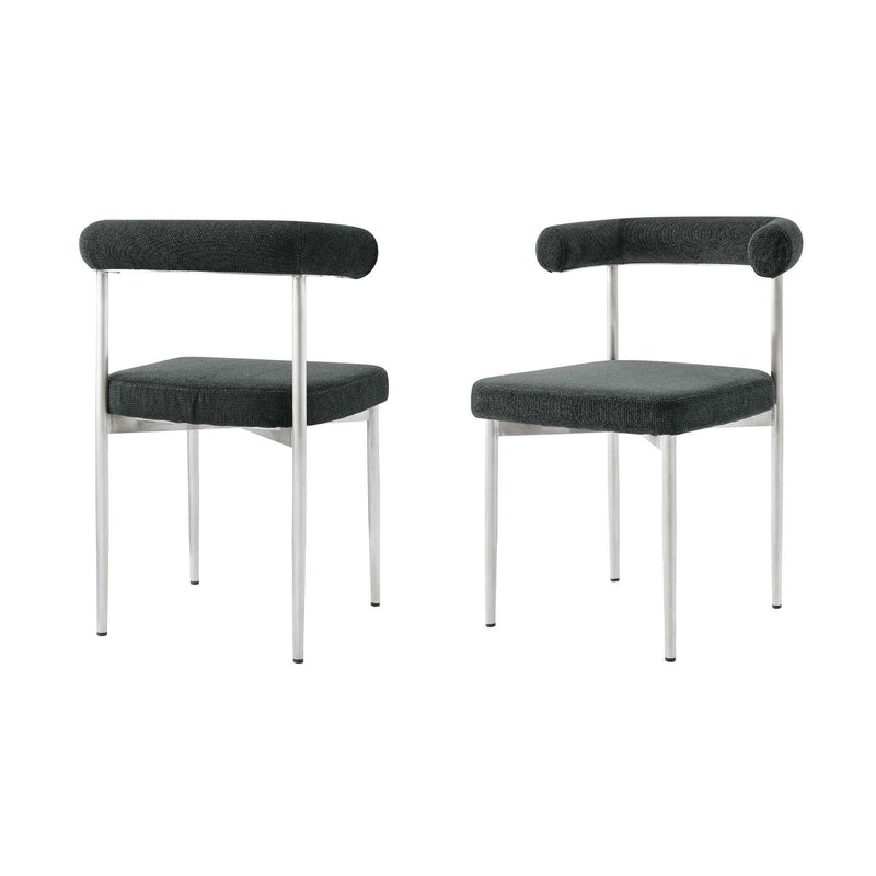 Set of Two Gray And Silver Upholstered Polyester Open Back Dining Side Chairs