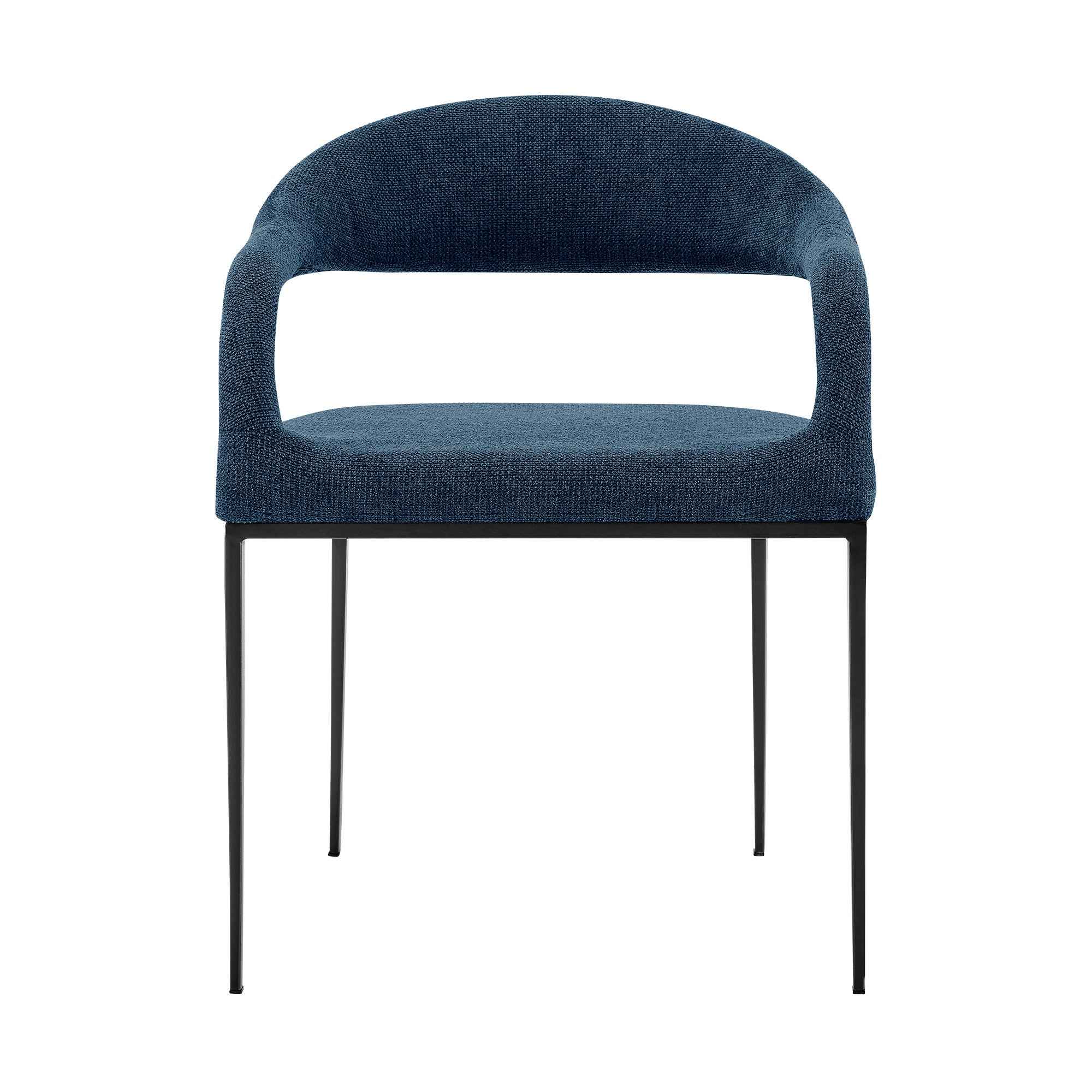 Set of Two Blue And Black Upholstered Polyester Open Back Dining Arm Chairs