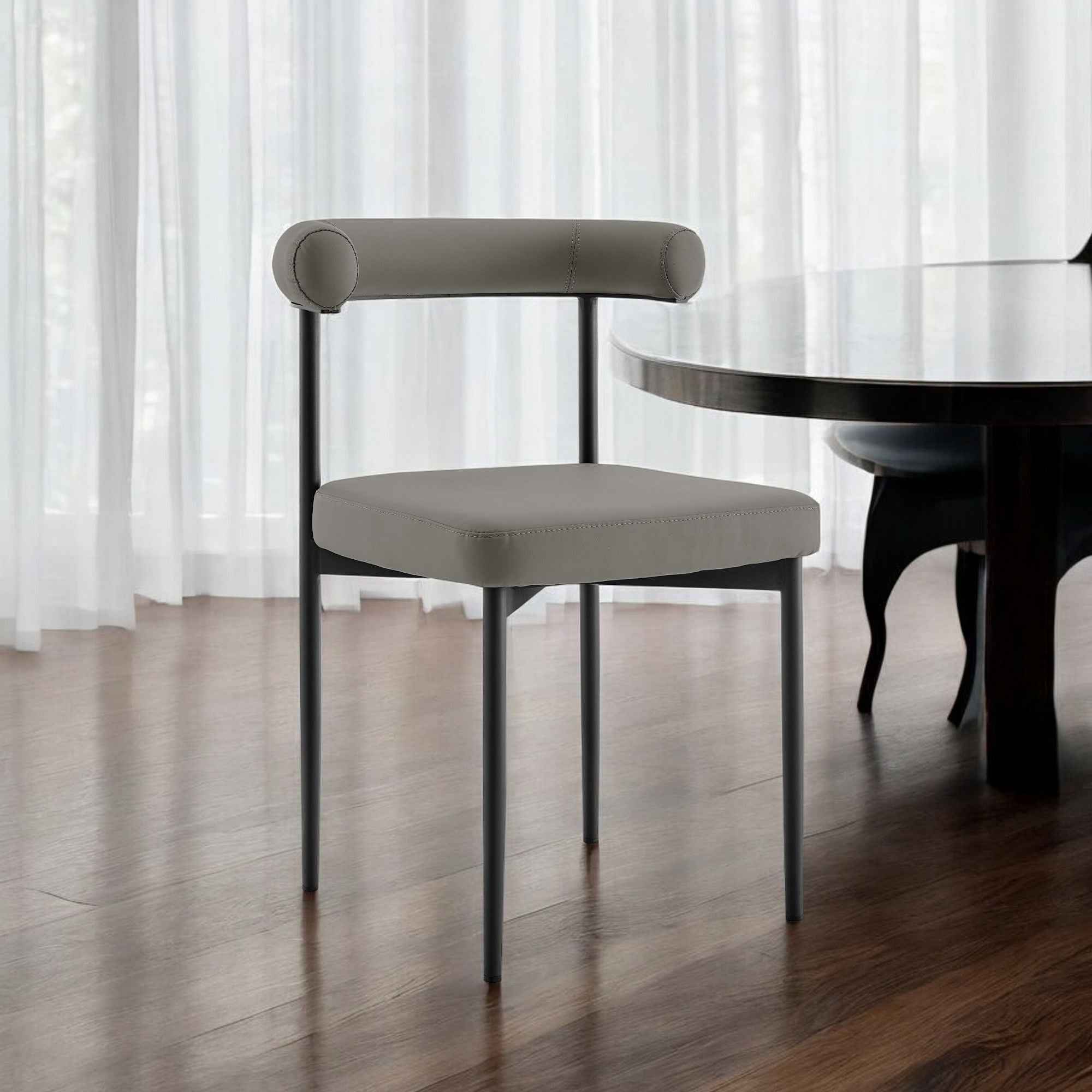 Set of Two Gray And Black Upholstered Faux Leather Open Back Dining Side Chairs