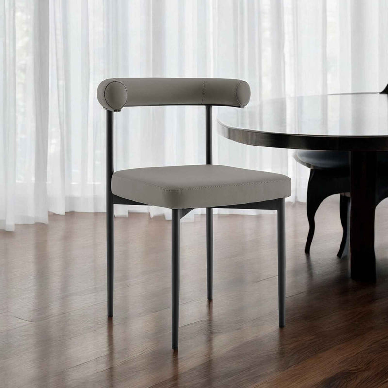 Set of Two Gray And Black Upholstered Faux Leather Open Back Dining Side Chairs