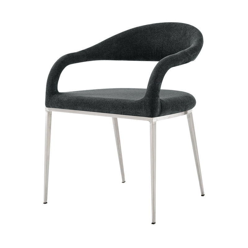 Set of Two Gray And Silver Upholstered Polyester Open Back Dining Arm Chairs - Kitchen & Dining