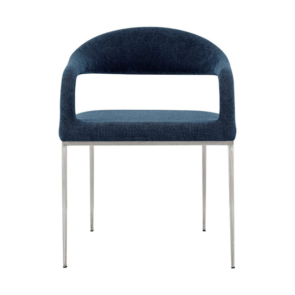 Set of Two Blue And Silver Upholstered Polyester Open Back Dining Arm Chairs