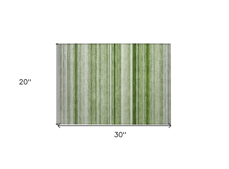 2' X 3' Artichoke Green Striped Washable Indoor Outdoor Area Rug