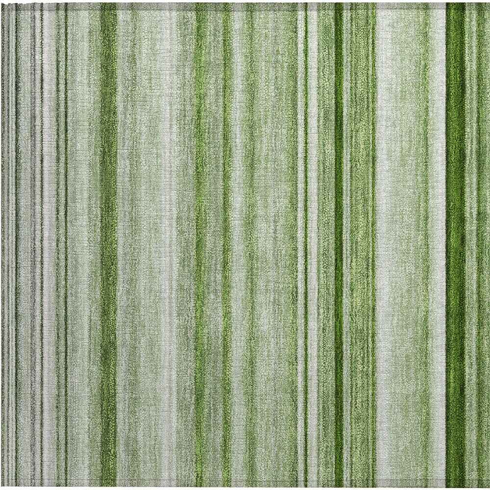 2' X 3' Artichoke Green Striped Washable Indoor Outdoor Area Rug
