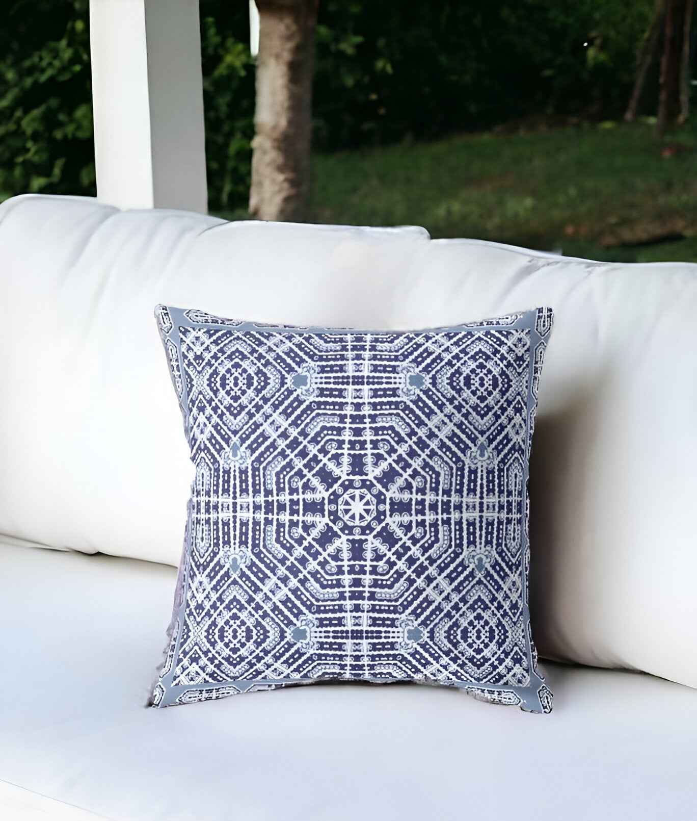 26” Indigo Blue Geostar Indoor Outdoor Throw Pillow