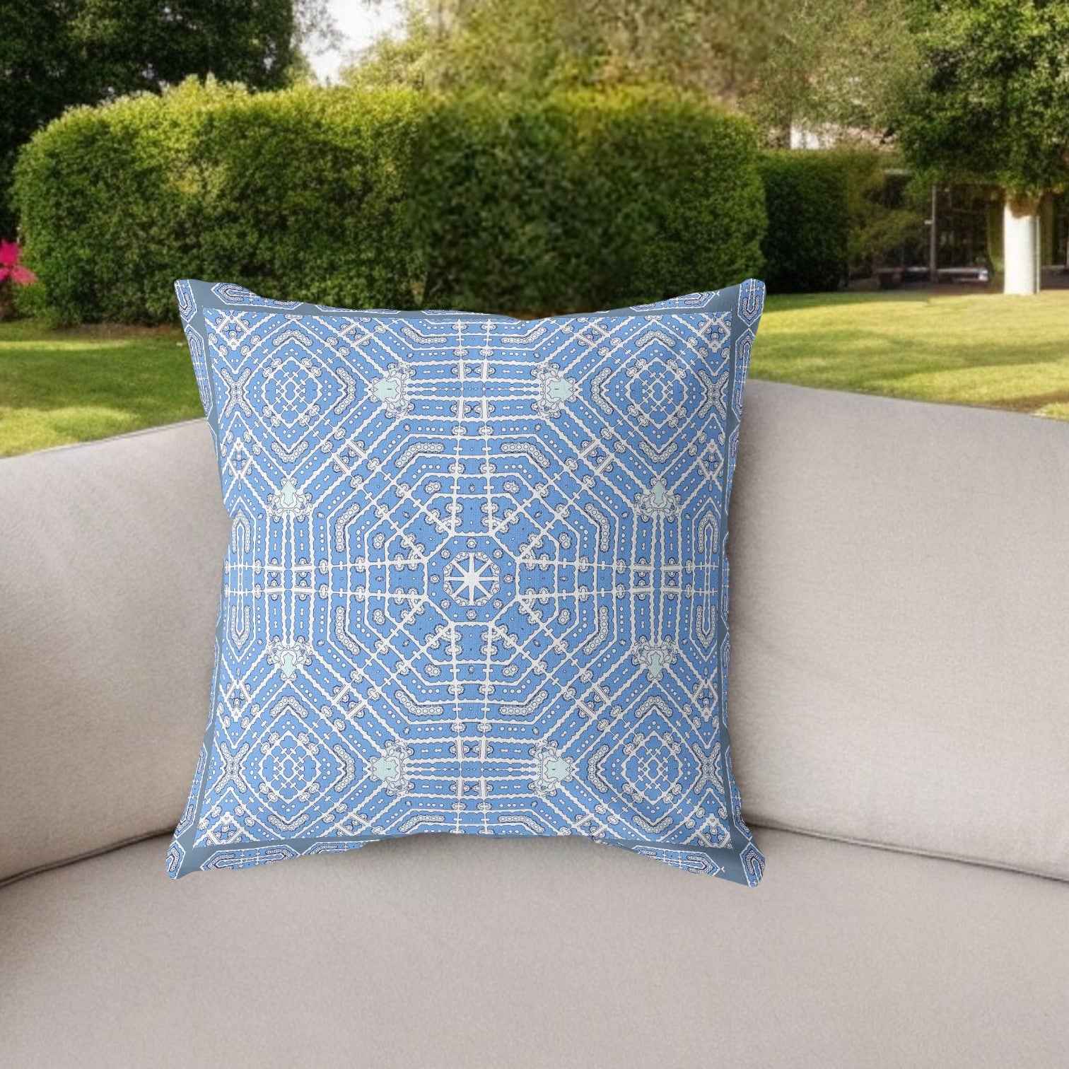 26” Blue White Geostar Indoor Outdoor Throw Pillow