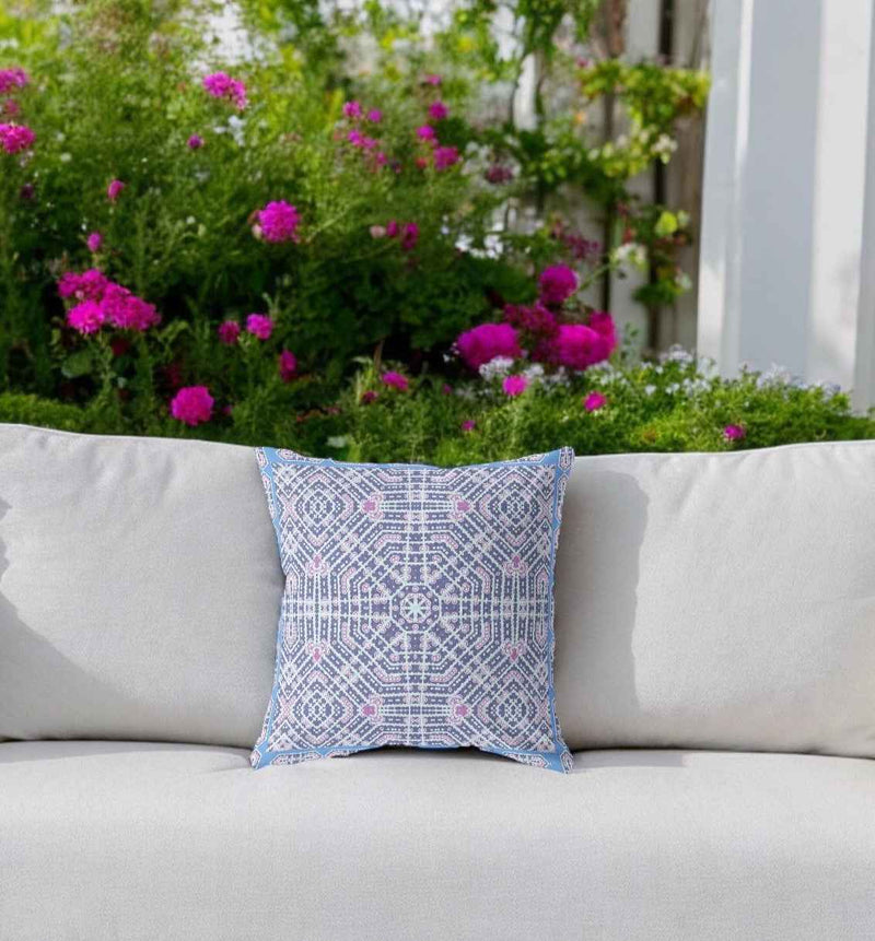 18” Lilac Blue Geostar Indoor Outdoor Throw Pillow
