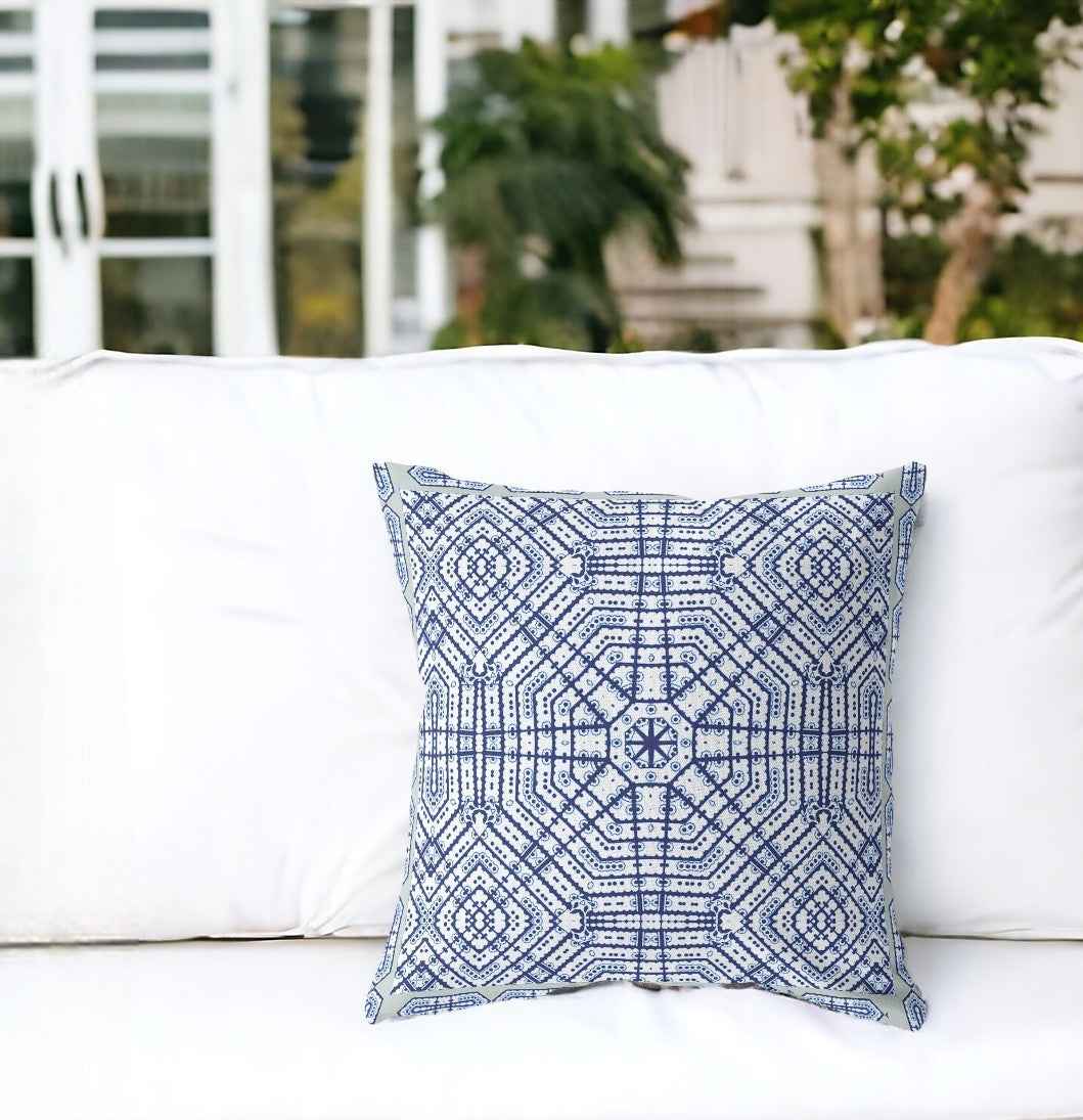 26” Navy White Geostar Indoor Outdoor Throw Pillow