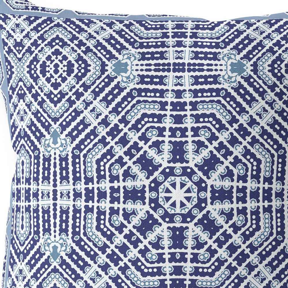 20” Indigo Blue Geostar Indoor Outdoor Throw Pillow