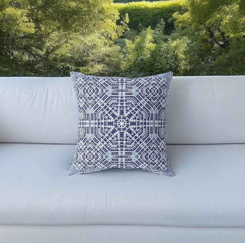 20” Indigo Blue Geostar Indoor Outdoor Throw Pillow