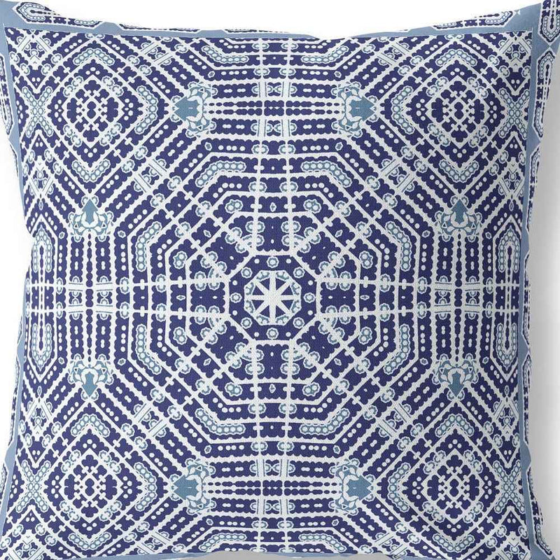 20” Indigo Blue Geostar Indoor Outdoor Throw Pillow