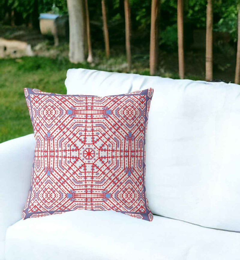 26” Red White Geostar Indoor Outdoor Throw Pillow