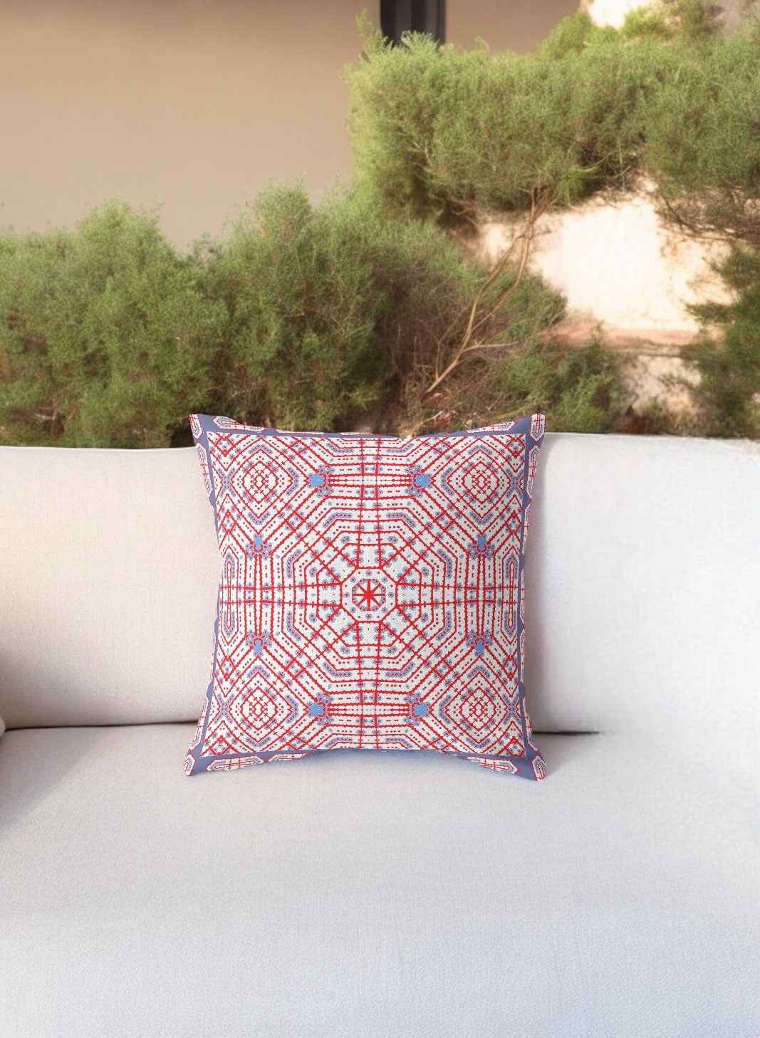 18” Red White Geostar Indoor Outdoor Throw Pillow