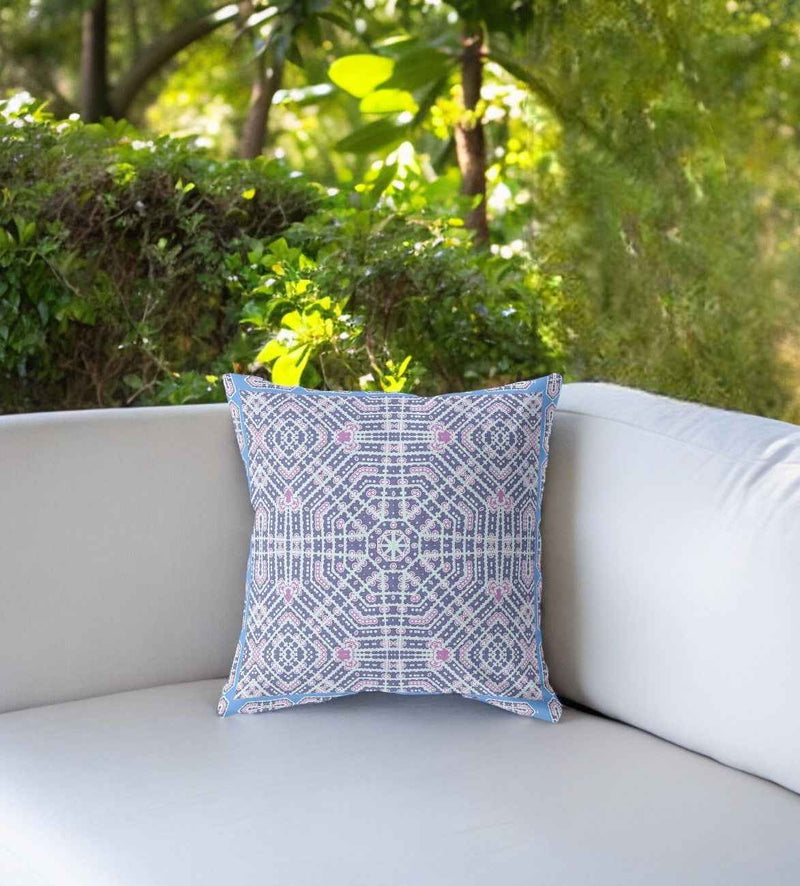 20” Lilac Blue Geostar Indoor Outdoor Throw Pillow