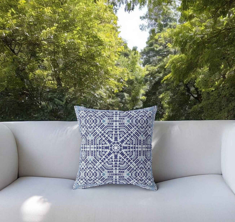 18” Indigo Blue Geostar Indoor Outdoor Throw Pillow
