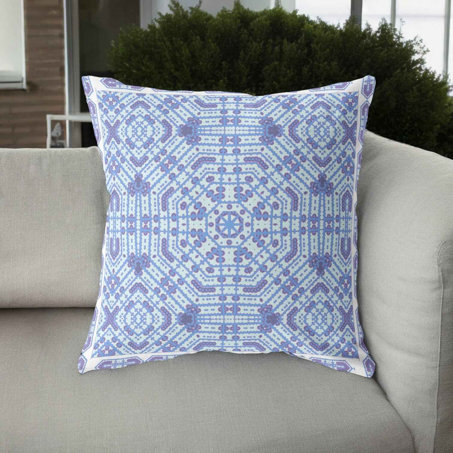 16” Cyan Blue Geostar Indoor Outdoor Throw Pillow