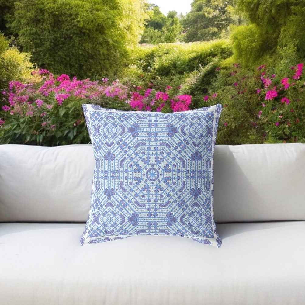 18” Cyan Blue Geostar Indoor Outdoor Throw Pillow
