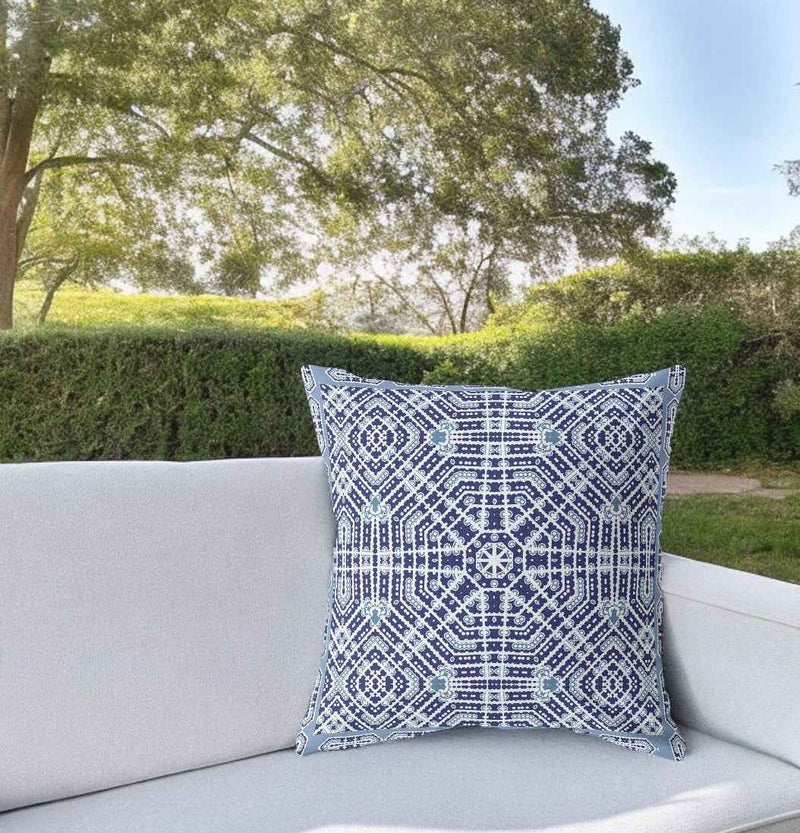 16” Indigo Blue Geostar Indoor Outdoor Throw Pillow