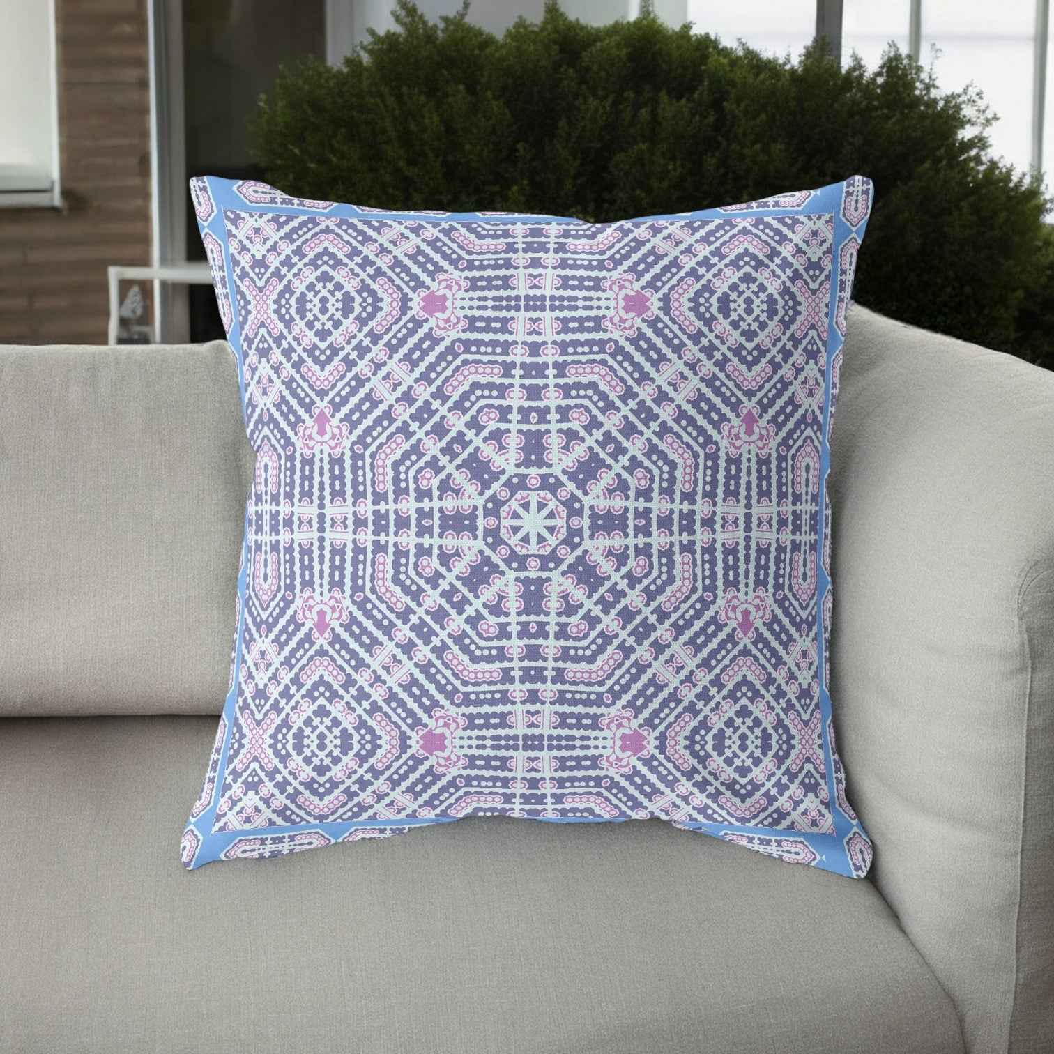 26” Lilac Blue Geostar Indoor Outdoor Throw Pillow