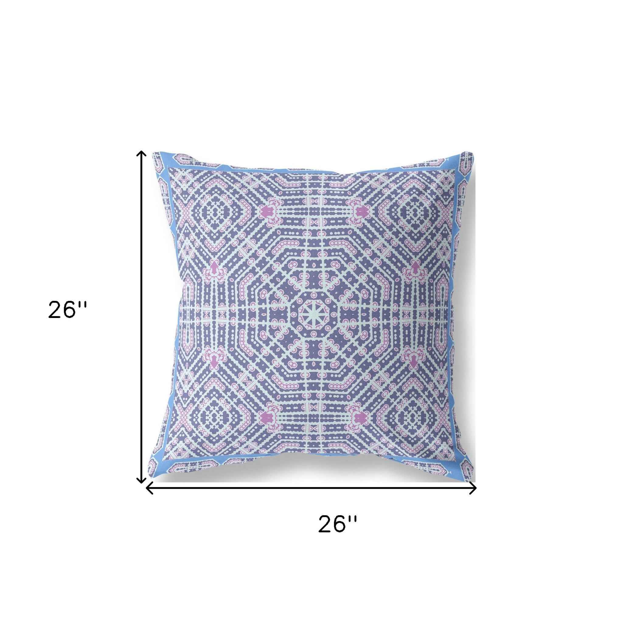 26” Lilac Blue Geostar Indoor Outdoor Throw Pillow
