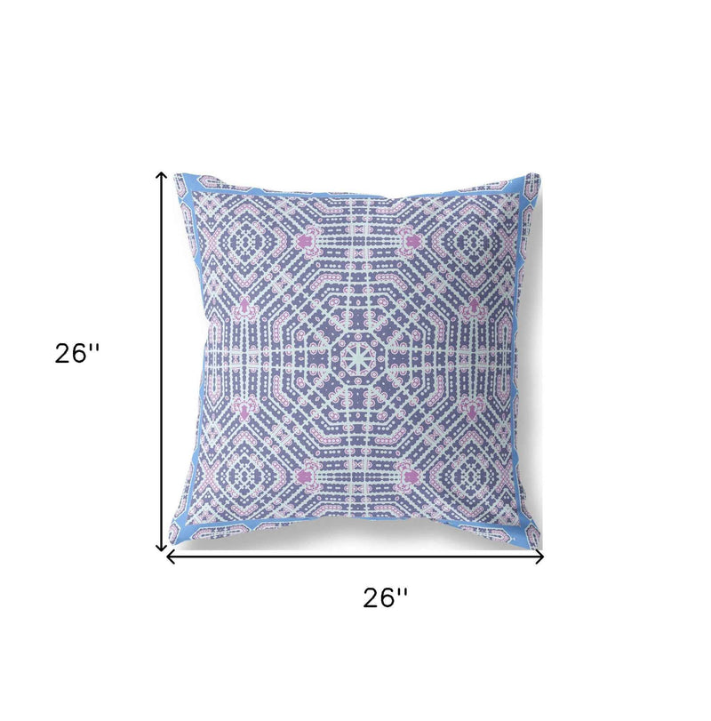 26” Lilac Blue Geostar Indoor Outdoor Throw Pillow