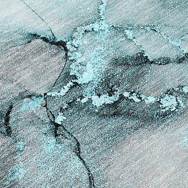 9' X 12' Teal and Gray Abstract Washable Indoor Outdoor Area Rug