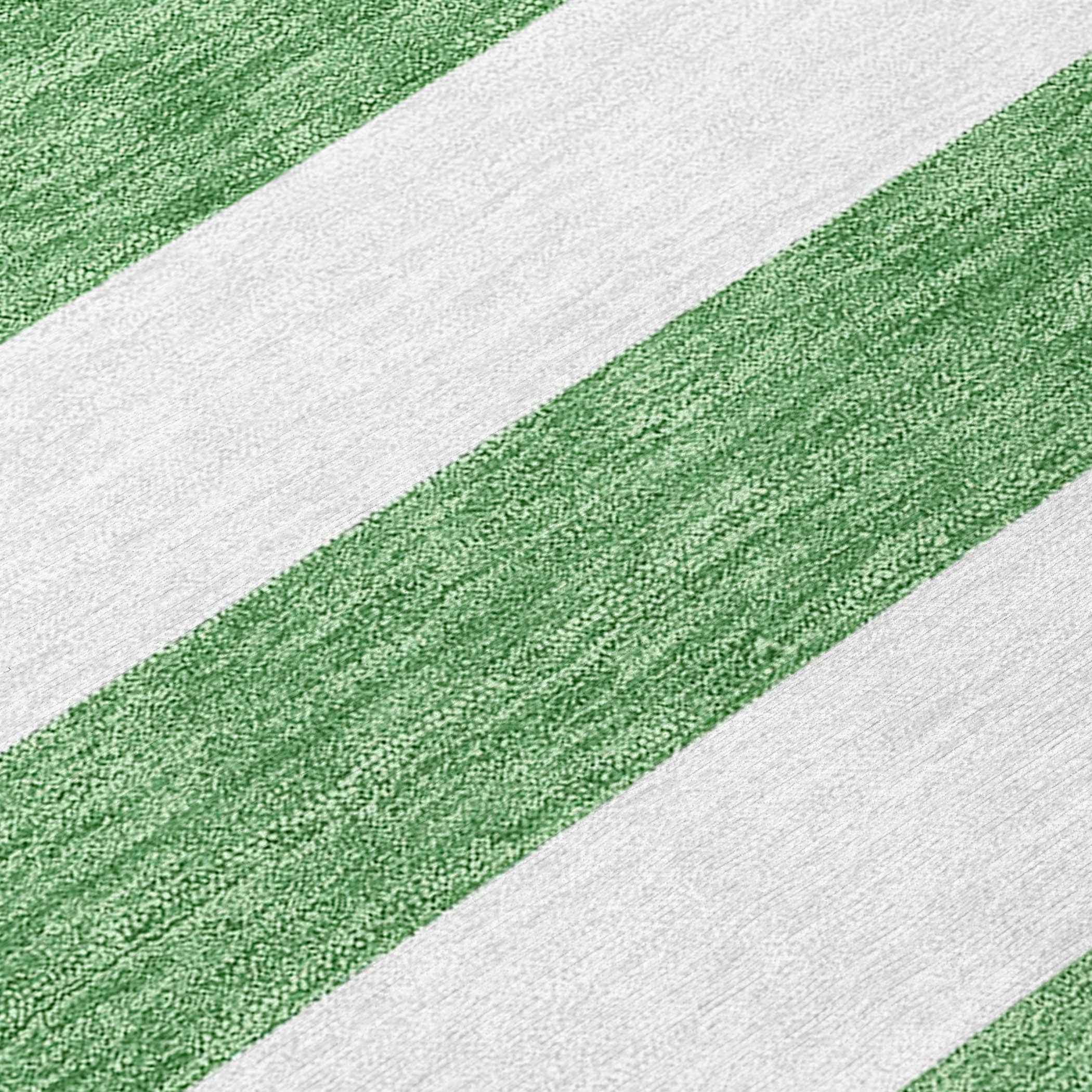 8' X 10' Green and White Striped Washable Indoor Outdoor Area Rug